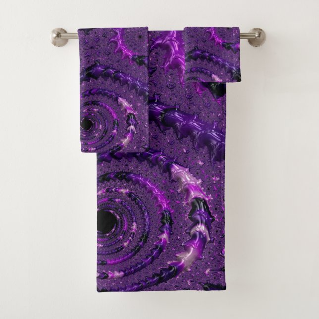 Conjunto De Toalhas Funky Bold Boho Roxo Abstrato Digital Fractal (Insitu)