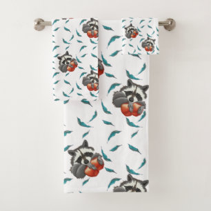 Conjunto De Toalhas Funny Raccoon com maçã Animais bonitos