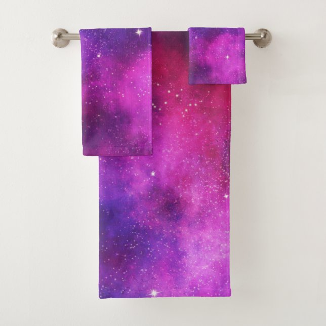Conjunto De Toalhas Galáxia Cinza e Roxo de Espaços e Estrelas (Insitu)