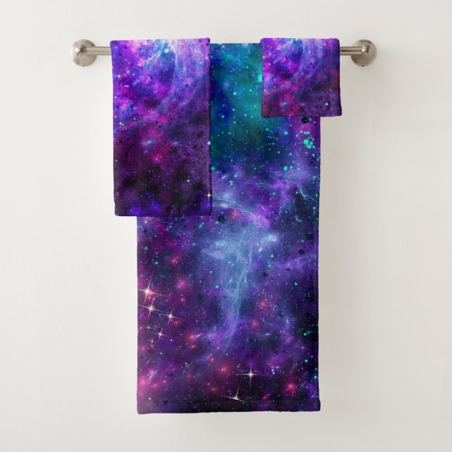 Conjunto De Toalhas Galáxia Espacial Roxa Espaço Cósmico Azul Turquesa (Insitu)