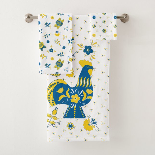 Conjunto De Toalhas Galo Rooster Dalecarliano Sueco (Insitu)