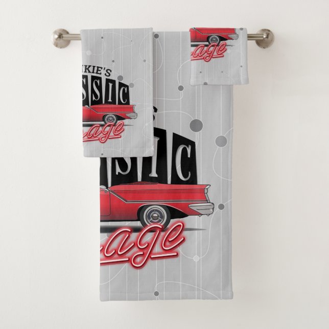 Conjunto De Toalhas Garagem Clássica do Carro Faux Neon 1950 (Insitu)