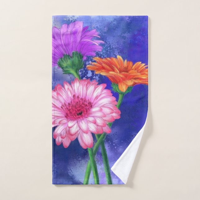 Conjunto De Toalhas Garganta Gerberas de Três Cores - Desenho de Arte  (Toalha de mão)