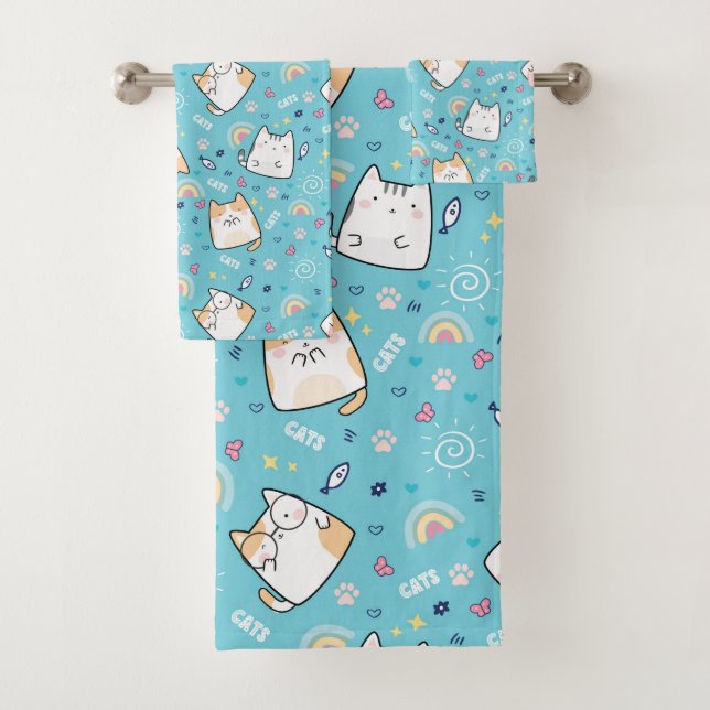 Conjunto De Toalhas Gatinho Gatinho Gato, Padrão Whimsical (Insitu)