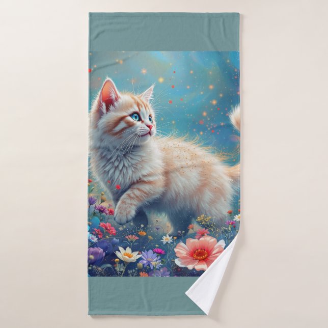 Conjunto De Toalhas gatinho nas flores silvestres (Toalha de Banho)