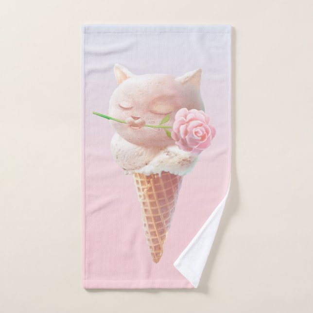 Conjunto De Toalhas Gatinho sorvete - Rosado e Sonho (Toalha de mão)