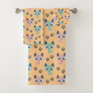 Conjunto De Toalhas Gatinhos Cortados Felinos Adoráveis Gatos Felinos 
