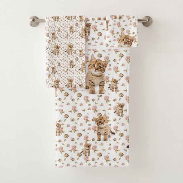 Conjunto De Toalhas Gatinhos Florais De Banheiro (Insitu)