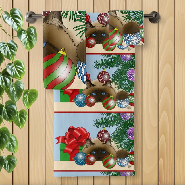 Conjunto De Toalhas Gato Bola de Natal (Criador carregado)