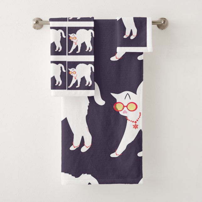 Conjunto De Toalhas Gato Branco Vestido 3 Pedaço De Algodão Polado Bat (Insitu)