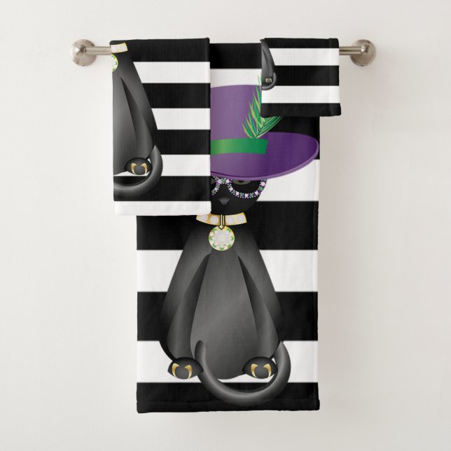 Conjunto De Toalhas Gato Caprichoso Adorável, Listras (Insitu)