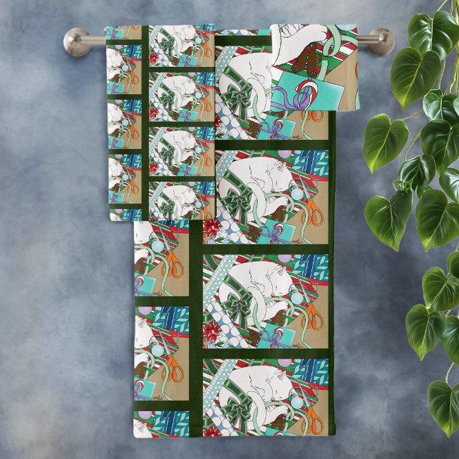 Conjunto De Toalhas Gato de Natal Branco (Criador carregado)