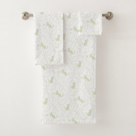 Conjunto De Toalhas Gato Divertido e Padrão de Bola de Linha Verde Sag