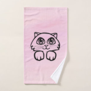 Conjunto De Toalhas Gato Fofo de Olhos Grandes Espiando Rosa