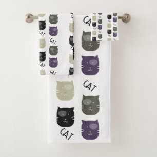 Conjunto De Toalhas Gato Fofo Preto Roxo Cinza Preto