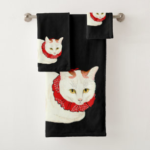 Conjunto De Toalhas Gato Japonês Branco e Ginger