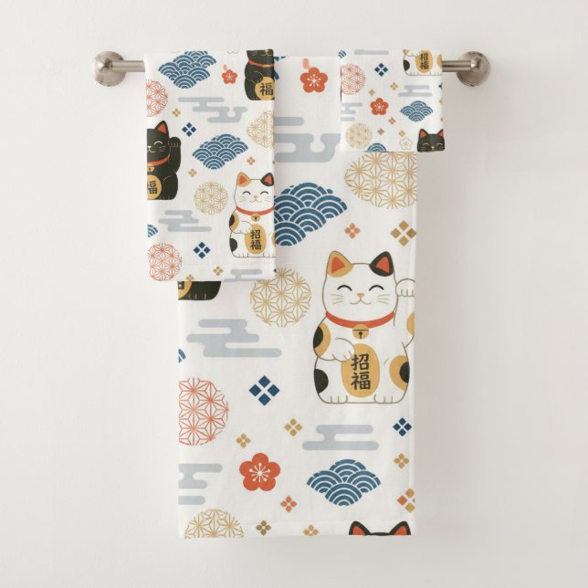 Conjunto De Toalhas Gato Japonês da Sorte Maneki Neko (Insitu)