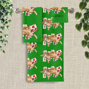 Conjunto De Toalhas Gato Laranja Listrado Engraçado Jogando Paciência