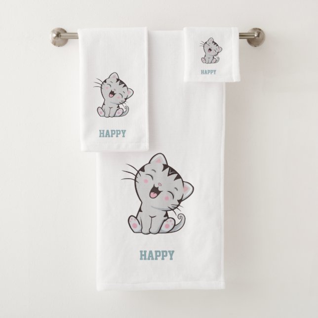 Conjunto De Toalhas Gato Malhado & Texto do Nome em Branco (Insitu)