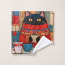 Gato Preto Aconchegante Bebendo Café No Café