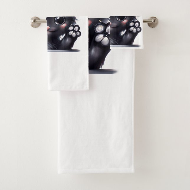 Conjunto De Toalhas Gato Preto Adorável Kawaii (Insitu)