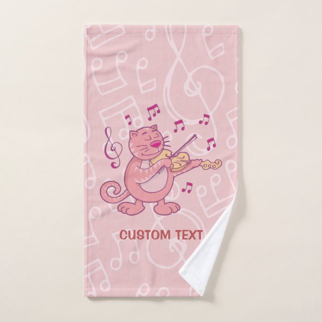 Conjunto De Toalhas Gato Rosa com Violino (Toalha de mão)