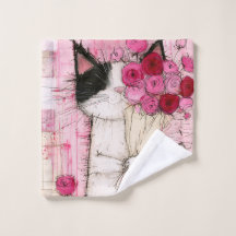 Gato Smoking Holding Buquê de Rosa Rosa