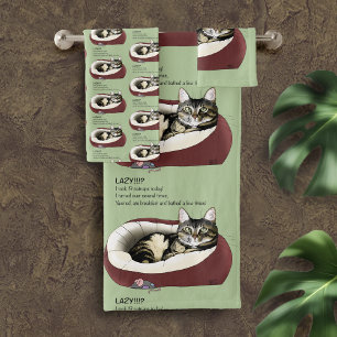 Conjunto De Toalhas Gato Tabby Preguiçoso Sarcástico Humor Verde Salvi