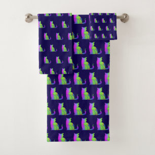 Conjunto De Toalhas Gato Verde Rosa Repetir