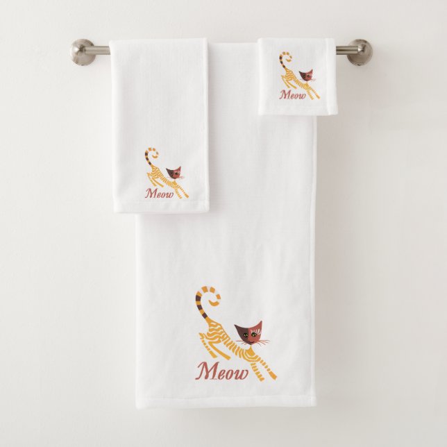 Conjunto De Toalhas Gato vermelho engraçado (Insitu)