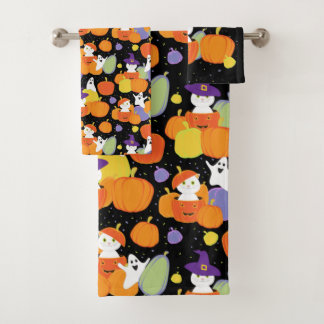 Conjunto De Toalhas Gatos de Abóbora e Fantasmas Coloridos