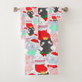 Conjunto De Toalhas Gatos de Desenho Animado Fofo Padrão de Natal