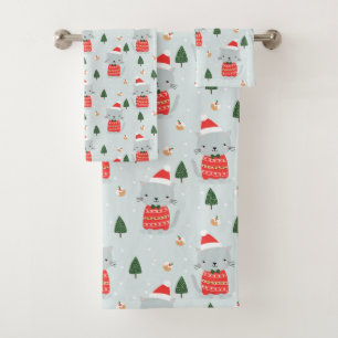 Conjunto De Toalhas Gatos de Natal bonitos