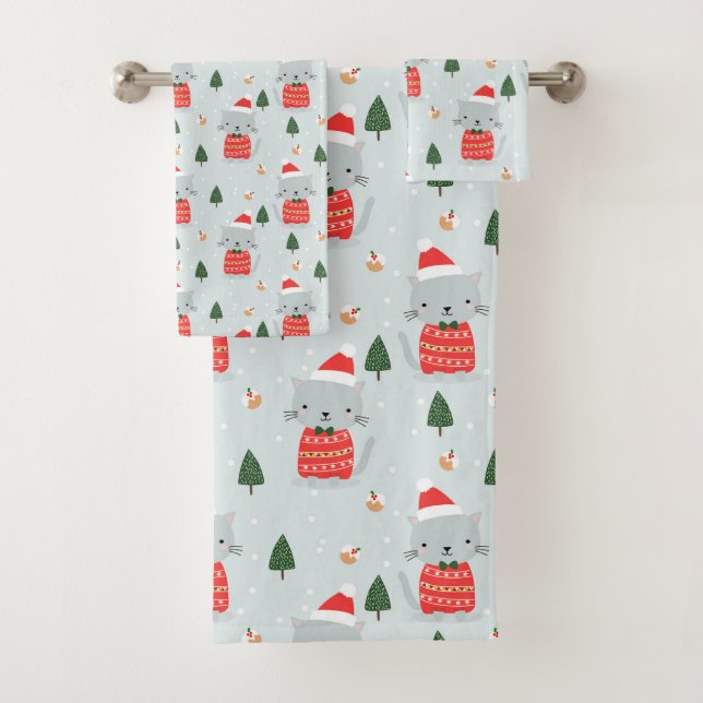 Conjunto De Toalhas Gatos de Natal bonitos (Insitu)