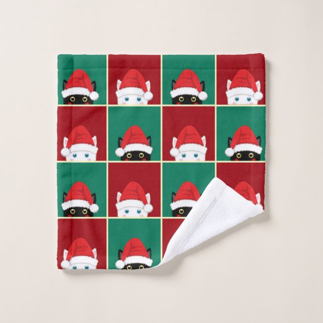 Conjunto De Toalhas Gatos De Natal Pretos E Brancos (Pano de lavar)
