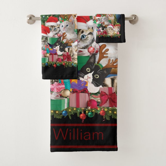 Conjunto De Toalhas Gatos Feliz Luz de Natal (Insitu)