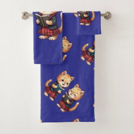 Conjunto De Toalhas Gatos Laranja Fofos Lendo Poesia da Noite de Burns