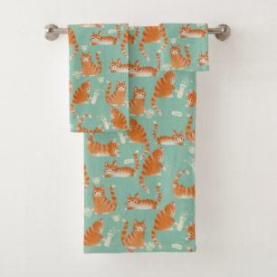 Conjunto De Toalhas Gatos Laranja Ruins Que Batem As Coisas Sobre O Pa