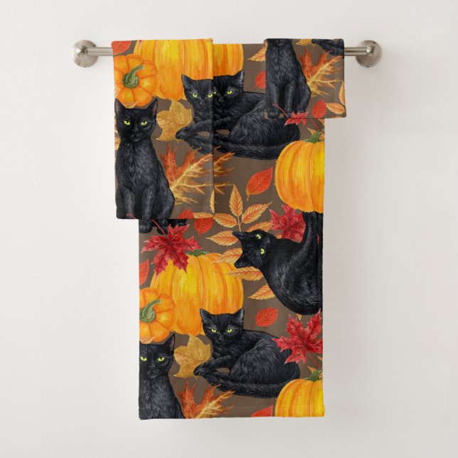 Conjunto De Toalhas Gatos pretos e abóboras 2 (Insitu)