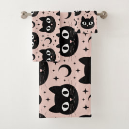 Conjunto De Toalhas Gatos Pretos Fofos & Halloween Celestial
