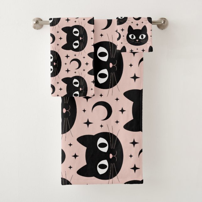 Conjunto De Toalhas Gatos Pretos Fofos & Halloween Celestial (Insitu)