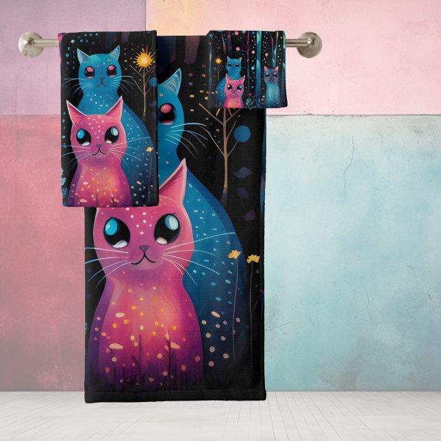 Conjunto De Toalhas Gatos Rosa Azul (Criador carregado)
