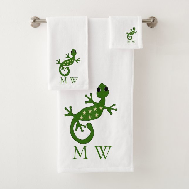 Conjunto De Toalhas Gecko Lizard Design Monogrammed (Insitu)