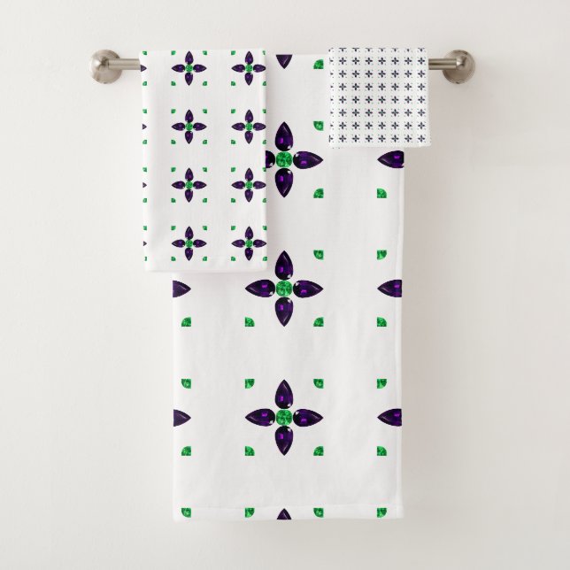 Conjunto De Toalhas Gemstone Art, Green and Purple (Insitu)