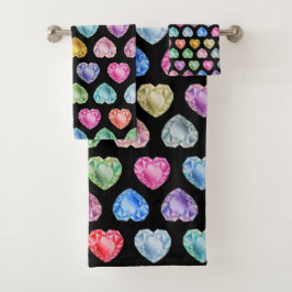 Conjunto De Toalhas Gemstone Diamond Heart Bonito Pastel Princess