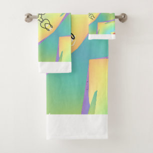 Conjunto De Toalhas Geo de Três Pontos Amarelo Verde