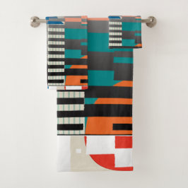 Conjunto De Toalhas Geometric Color‑Blocked Motif Modern