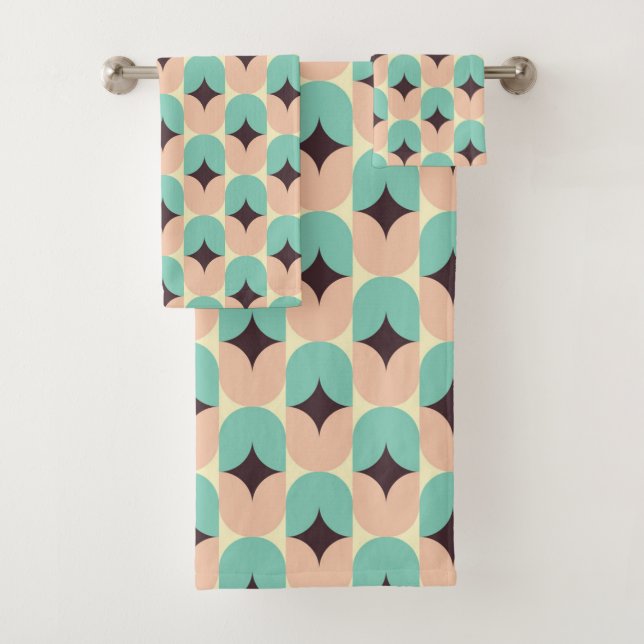 Conjunto De Toalhas Geometric pattern of teal, beige, and black shapes (Insitu)