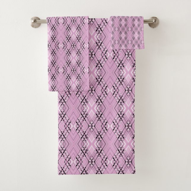 Conjunto De Toalhas Geometric pattern retro pink diamonds (Insitu)