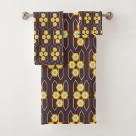 Conjunto De Toalhas Geometric pattern with orange and blue hexagons